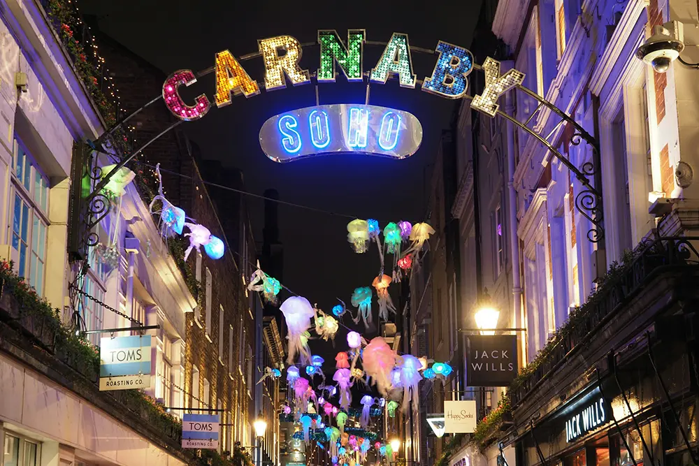 The bright lights of Carnaby Street in Soho London