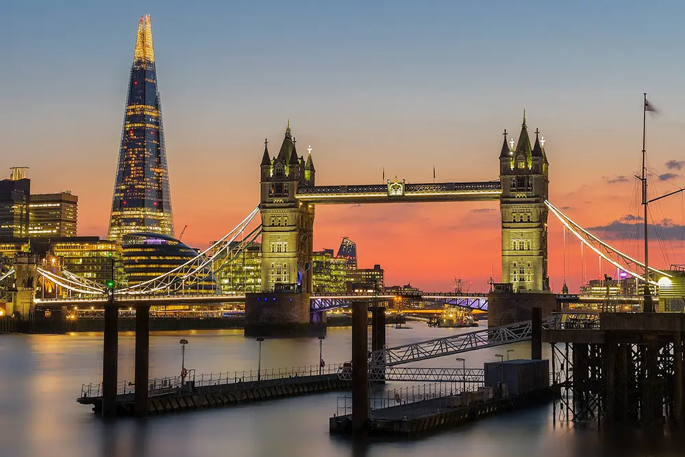 Tower Bridge and the Shard at sunset in London